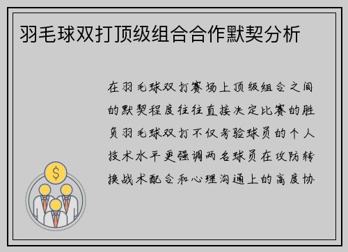 羽毛球双打顶级组合合作默契分析
