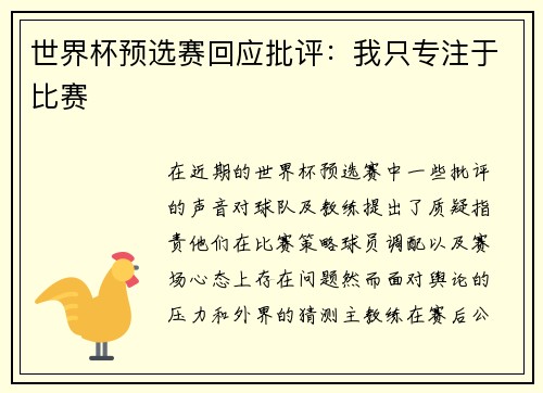 世界杯预选赛回应批评：我只专注于比赛